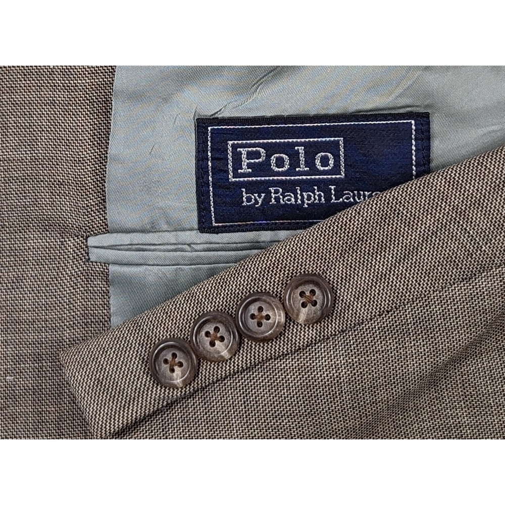 VTG Vintage Ralph Lauren 2 Button Beige Brown Crosshatch Sport Coat Blazer 48R